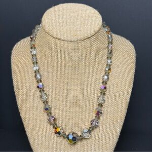 VTG Aurora Borealis AB Crystal Graduated Faceted Bead Necklace Smoky Gray/Pink